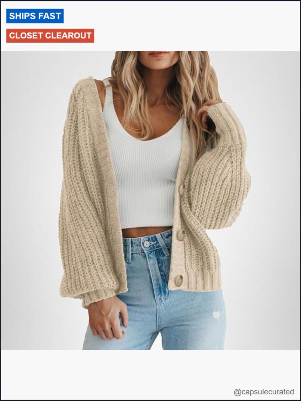 Chunky Knit Open Front Button Cardigan Sweater Long Sleeve Short Coat